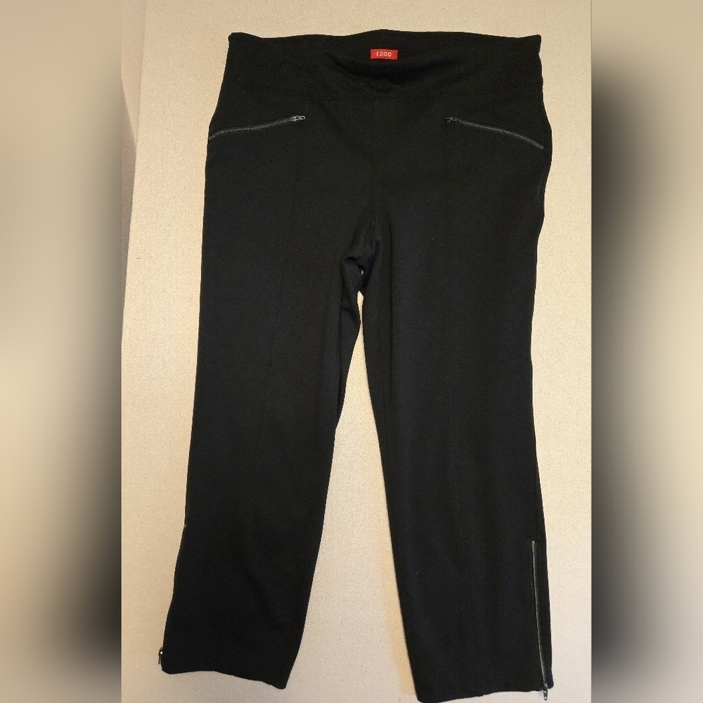 Izod Black Casual Pants W Zippers Athletic Casual Sz M EUC